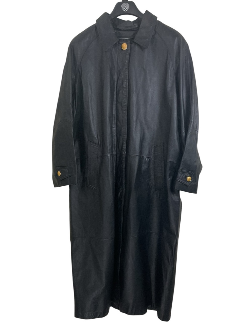 Venezia Women’s 1X Black Genuine Leather Long Maxi Coat Gold Tone Hardware